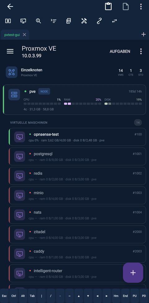 Proxmox VE cluster dashboard